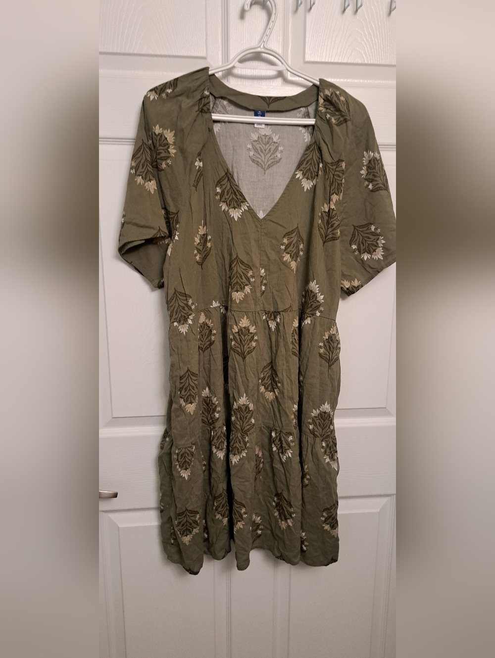 Olive Floral V-Neck Tiered Dress